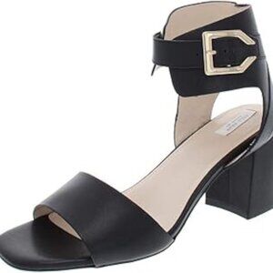 COLE HAAN Avani Black Leather Block Heel Ankle Strap Sandal Buckle
